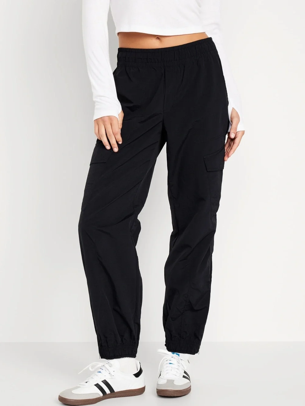 High Waisted Ankle Zip Cargo Jogger Quick Dry Pants Black Old Navy LT L Tall